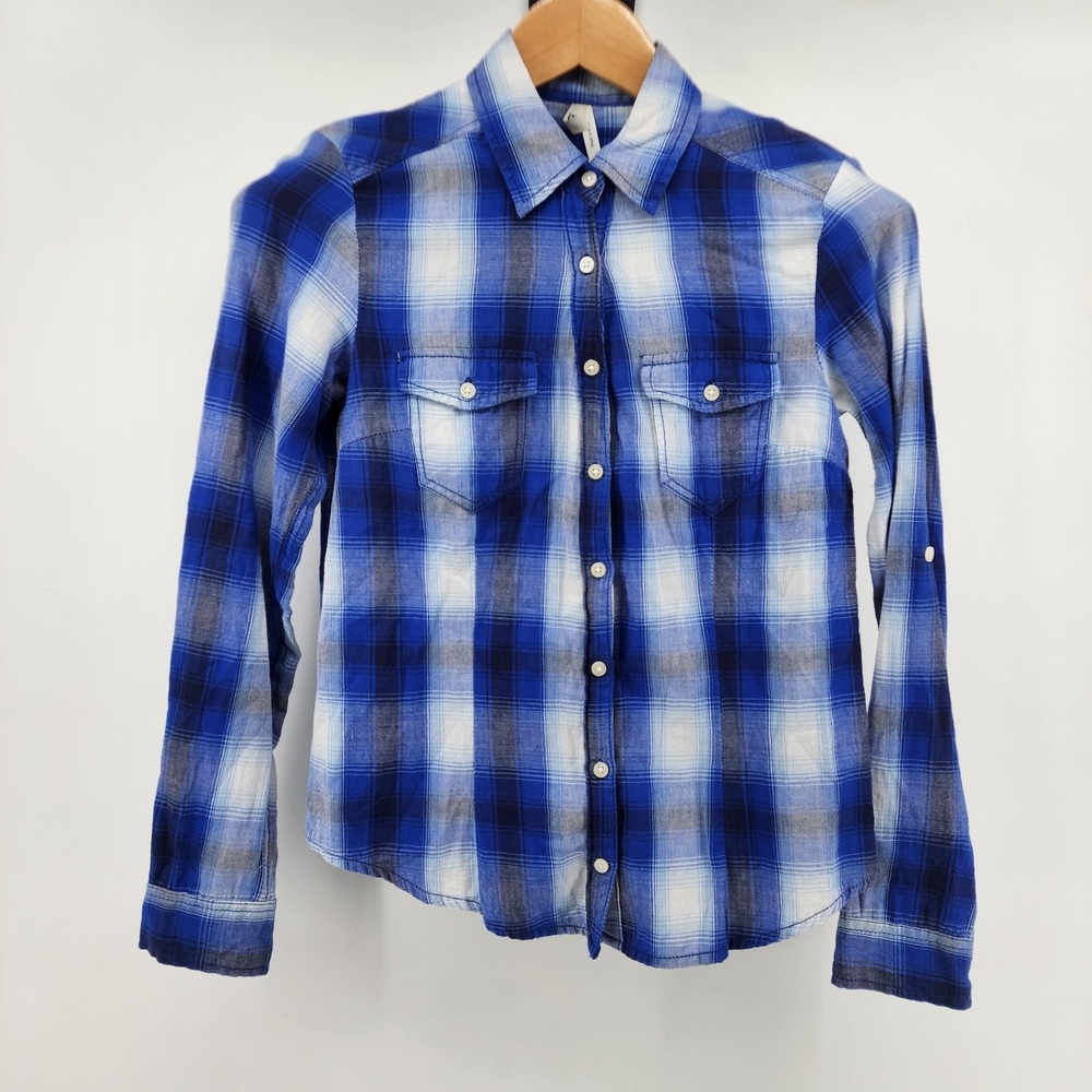 Live 4 Truth Womens S Blue Plaid Long‎ Sleeve Button up 100% Cotton Fall Layers